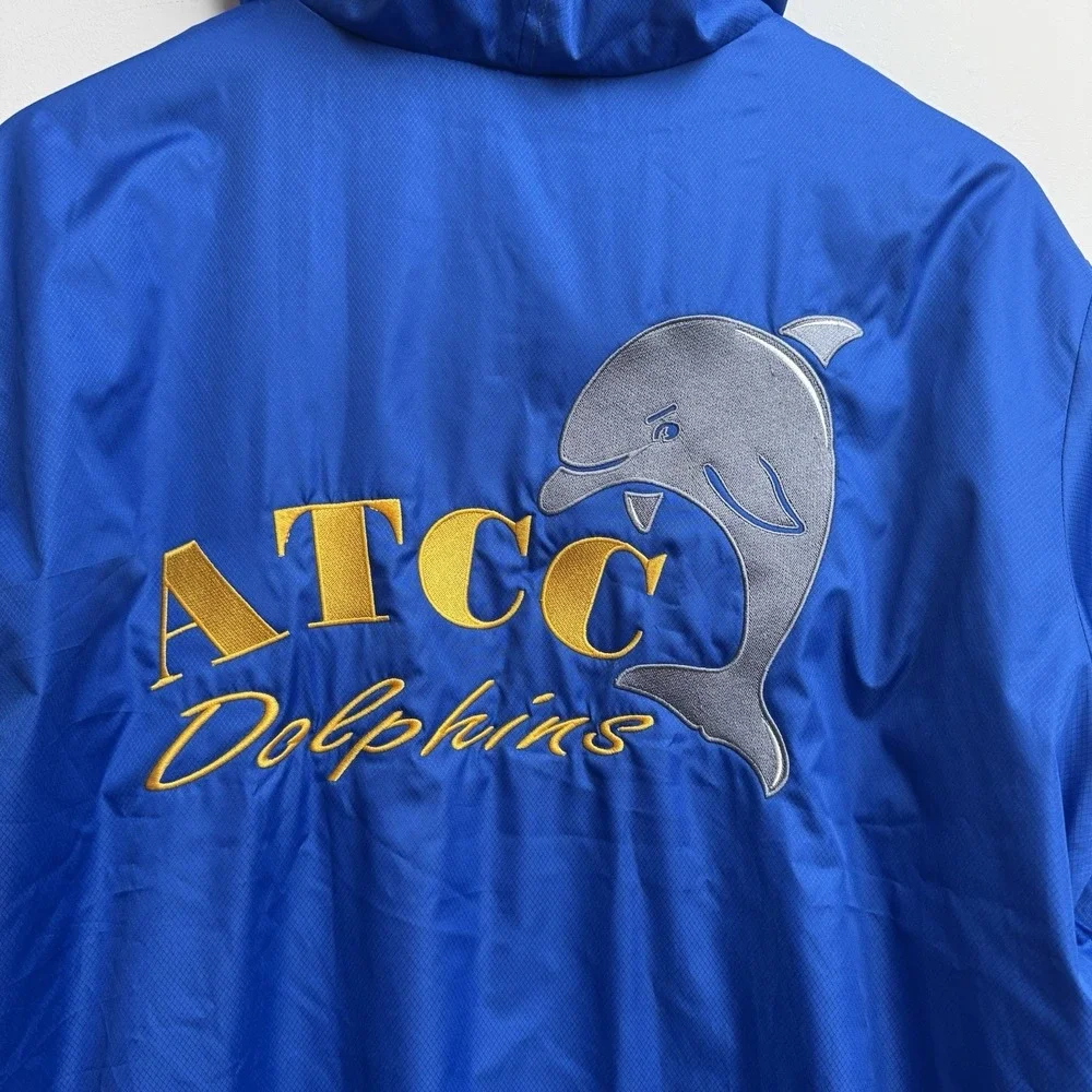 Speedo Adult Team Swim Parka ATCC‎ Dolphins Fleece Med Lined Coat Royal Blue NWT
